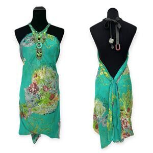 Katharine Story DESIGNER Silk Sequin Embellished Halter Neck Sobe Midi Dress